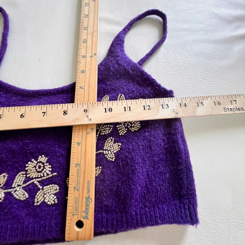 Zara Crop Top Womens M Indie Purple Knit Beaded Floral Y2K Whimsygoth Camisole - Picture 3 of 6